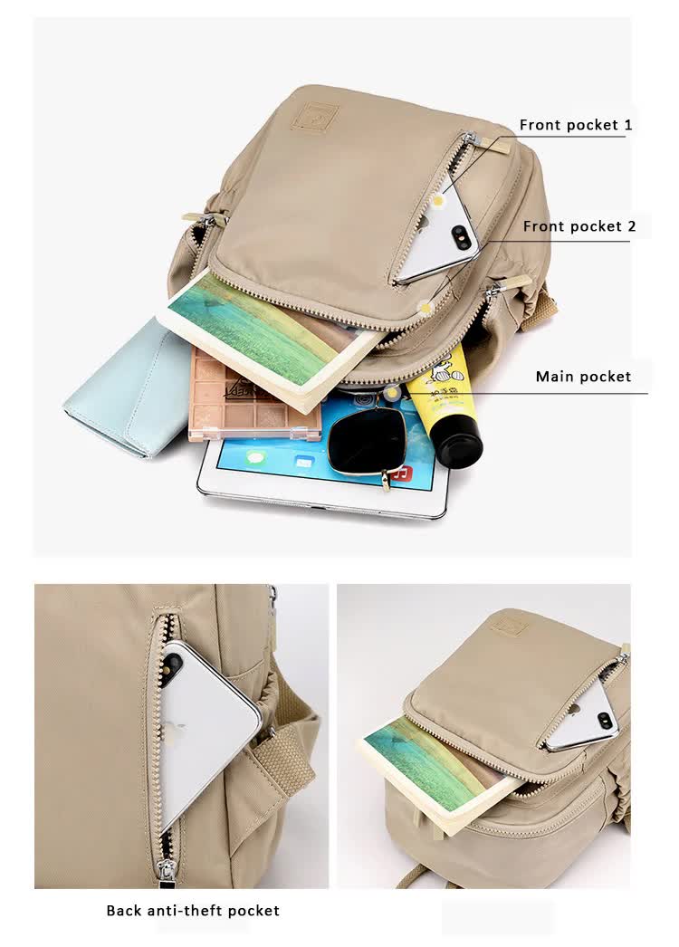 NNEDSZ Gray Mini Nylon Multi-Compartment Backpack - Lightweight and Stylish Everyday Bag